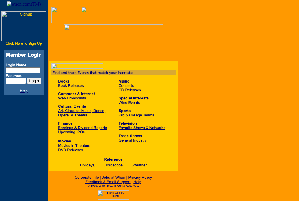 When.com homepage, November 1999