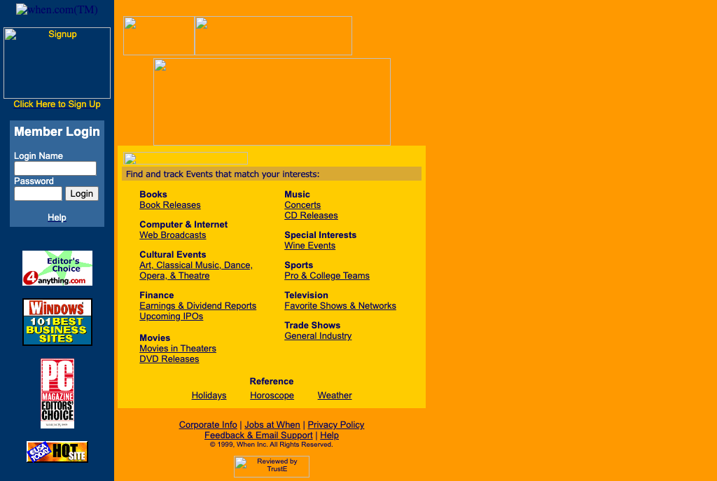 When.com homepage, March 2000